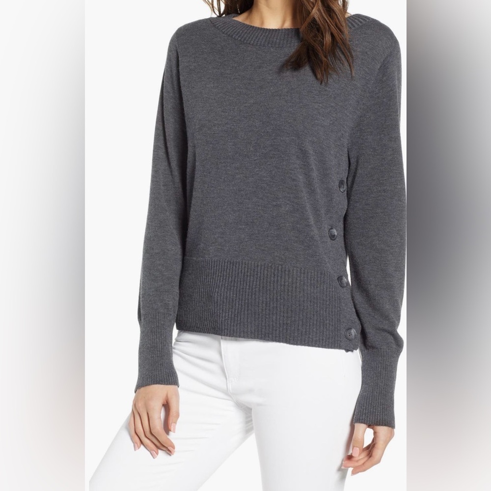 Chelsea28 Detailed Button Pullover, gray, S - Picture 1 of 11